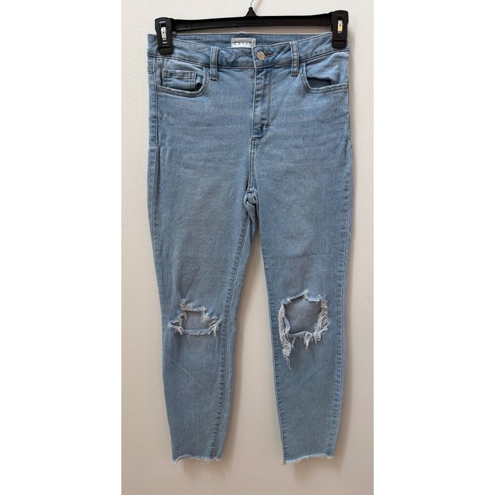 Cello Womens Distressed Light Wash Skinny Jeans Size 11 Cotton Blend Mid-Rise De